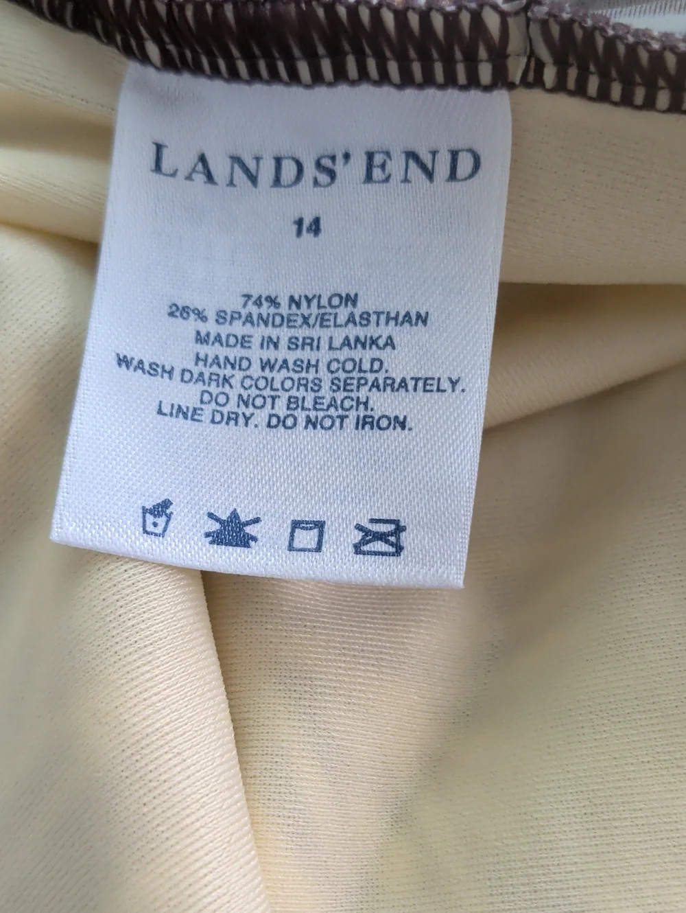 Lands' End Brown and White Leaf-Print Swim Tankini Top